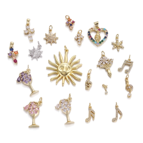Copper Rhinestone Music Note Cross Sun Wine Glass Pendant For DIY Jewelry Making Accessories For Women Fashion Necklace Charm