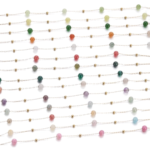 Handcrafted Stainless Steel Natural Stone Beaded Chain DIY Jewelry Making Colorful Round Beads Necklace Accessories