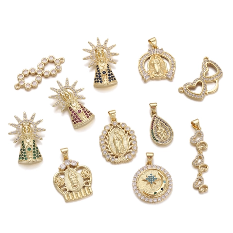 Copper Virgin Mary Heart Pendant Necklace For Women Gold Plated Zirconia Religious Fashion Jewelry Necklace Pendant Accessories