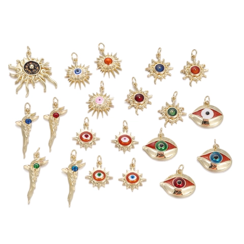 Bohemian Evil Eye Sunburst Pendant Copper Enamel Lucky Amulet Charm For Necklace Making Fashion Jewelry For Women
