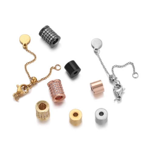 DIY Jewelry Making Accessories Copper Cylinder Beads Extension Chain With Lobster Clasp Zircon Inlaid Geometric Findings For Bracelet Necklace