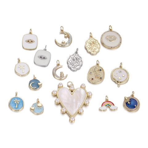 European American Copper Zirconia Heart Moon Shell Pendants For Women DIY Necklace Bracelet Jewelry Making Accessories