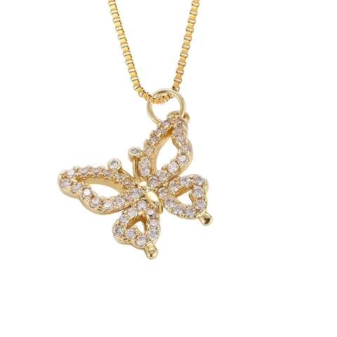 Vintage 14K Gold Plated Copper Animal Pendant Necklace With Colorful Rhinestones Leopard Butterfly Elephant Women Jewelry
