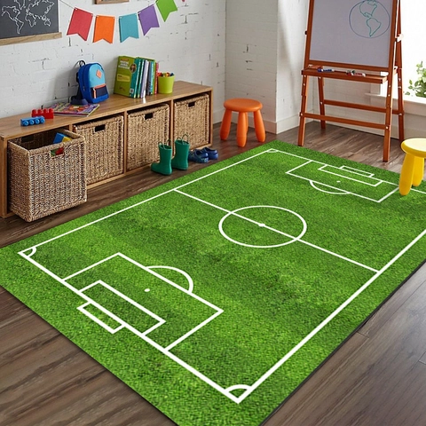 Moderner Sportstil Fußballfeld Teppich Für Wohnzimmer Schlafzimmer Kinderzimmer Polyester Rutschfeste Bedruckte Matte Wohnkultur Fußball Thema Bodenmatte