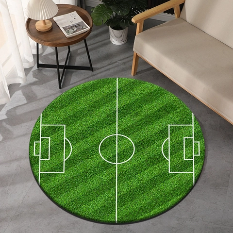 Paillasson Rond Terrain de Football Absorbant en Terre de Diatomée Antidérapant pour Salon Chambre Enfants Décoration Sportive