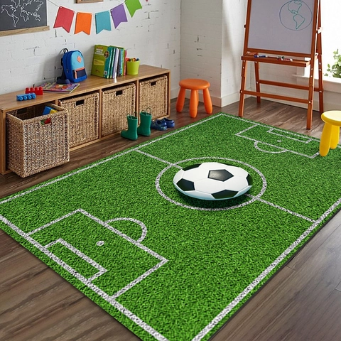 Moderner Sportstil Fußballfeld Teppich Für Wohnzimmer Schlafzimmer Kinderzimmer Polyester Rutschfeste Bedruckte Matte Wohnkultur Fußball Thema Bodenmatte