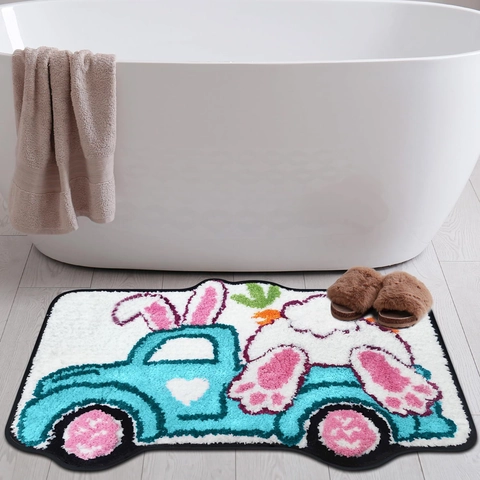 Easter Rabbit Faux Cashmere Bath Mat Non-Slip Absorbent Floor Rug For Bathroom Home Decor Bunny Egg Shaped Entryway Mat