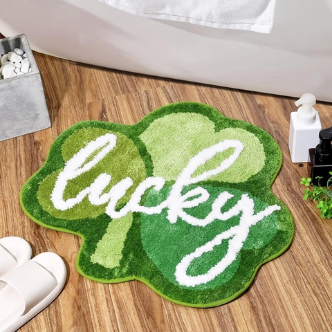St. Patrick's Day Shamrock Gnome Printed Polyester Floor Mat Non-Slip Decorative Bathroom Rug For Entryway Home Holiday Decoration