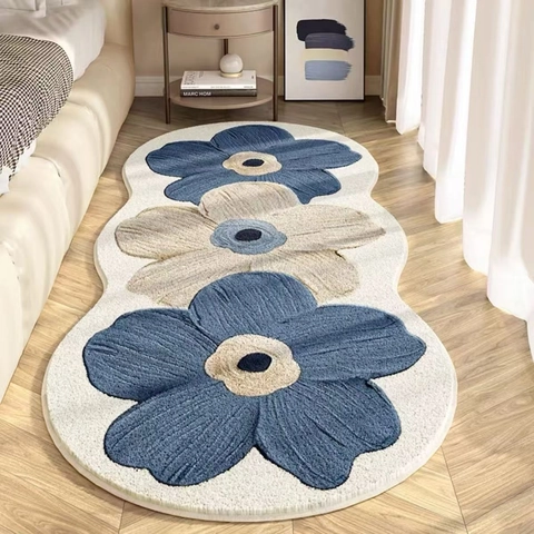 Ins Style Florale Blume Bettvorleger Läufer Rutschfest Kunstkaschmir Weicher Schlafzimmer Teppich Für Wohnzimmer Flur Home Dekor Geschenk