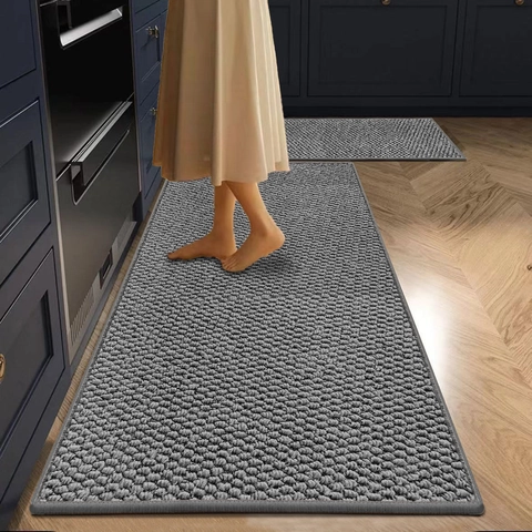Ensemble Tapis de Cuisine Aspect Sisal Minimaliste Imperméable Antidérapant Polyester pour Entrée Salle de Bain Anti Taches