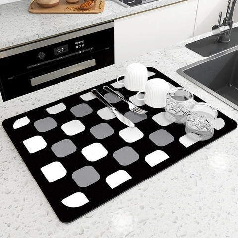Tapete de Drenaje Cocina Retro Americano Súper Absorbente Tierra de Diatomeas Antideslizante para Encimera de Cocina