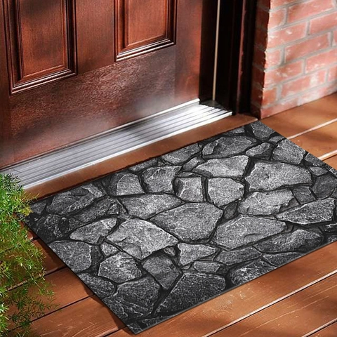 Tappetino d'Ingresso Moderno con Texture in Marmo 3D Tappetino Antiscivolo in Poliestere con Motivo a Pietra per Casa Cucina