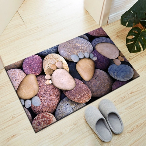 Paillasson Moderne à Motif de Galets Vision 3D Antidérapant en Velours de Cristal Tapis d'Entrée Pierre Empreinte Décoration