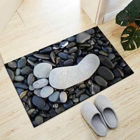 Paillasson Moderne à Motif de Galets Vision 3D Antidérapant en Velours de Cristal Tapis d'Entrée Pierre Empreinte Décoration