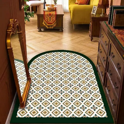 Paillasson d'Entrée en PVC Rétro Américain Tapis de Sol Antidérapant Damier Géométrique pour Couloir Cuisine Salle de Bain