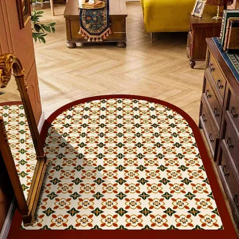 Paillasson d'Entrée en PVC Rétro Américain Tapis de Sol Antidérapant Damier Géométrique pour Couloir Cuisine Salle de Bain
