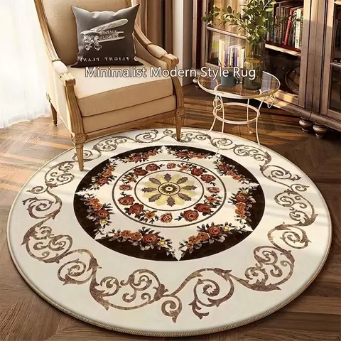 Alfombra Redonda Retro Estilo Europeo Para Sala De Estar Dormitorio Patrón De Mandala Alfombra Antideslizante De Terciopelo De Cristal