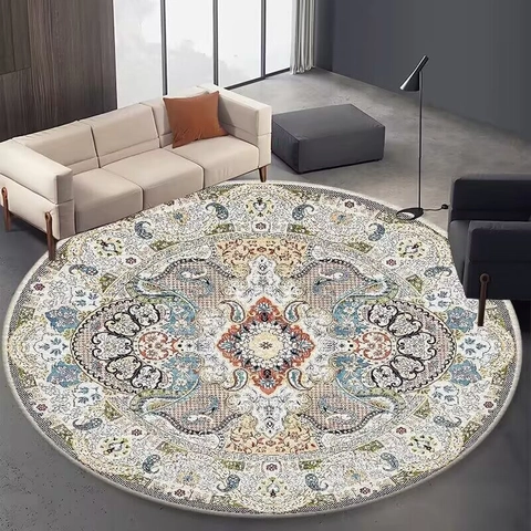 Tappeto Rotondo Mandala Bohemien in Velluto di Cristallo Antiscivolo Stile Persiano Vintage per Soggiorno Camera da Letto Decorazioni Casa