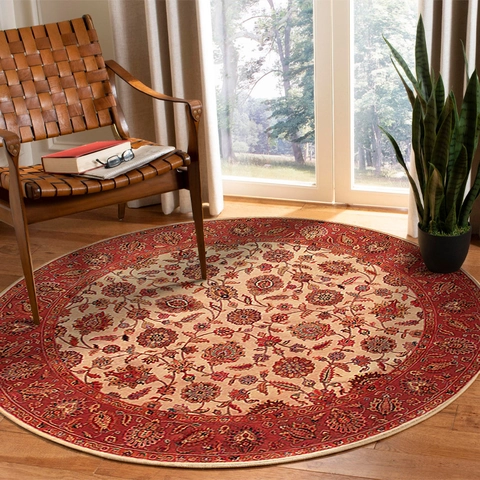 Alfombra Redonda Vintage Bohemio Estilo Persa Antideslizante para Dormitorio Sala de Estar Decoración Hogar Lavable Patrón Étnico