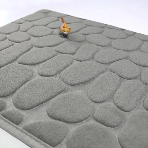 Tapis de Bain en Velours Corail avec Texture Galets Gaufrés Antidérapant Absorbant Doux Tapis de Sol pour Salle de Bain Entrée