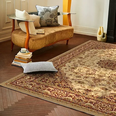Vintage Persischer Bohemian Teppich Medaillon Blumenmuster Kristall-Samt Rutschfest Waschbar Wohnzimmer Schlafzimmer Teppich