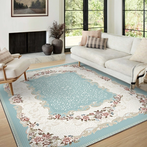 Alfombra Vintage Bohemia Persa Antideslizante Lavable de Terciopelo de Cristal Patrón Floral Medallón para Sala de Estar Dormitorio