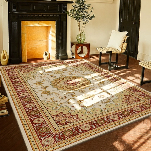 Vintage Persischer Bohemian Teppich Medaillon Blumenmuster Kristall-Samt Rutschfest Waschbar Wohnzimmer Schlafzimmer Teppich
