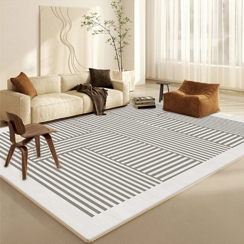 Japanese Minimalist Polyester Rug Geometric Line Printed Soft Carpet Non-Slip Large Area Rug For Living Room Bedroom Decor