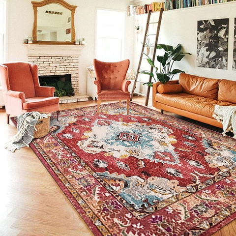Tappeto Persiano Vintage Nordico Stile Bohemien Antiscivolo Lavabile in Poliestere Velluto di Cristallo per Arredo Soggiorno Camera