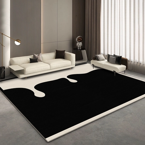 Tapis de Salon Minimaliste Japonais en Polyester Motif Floral Géométrique Abstrait Antidérapant pour Chambre à Coucher Décoration Maison