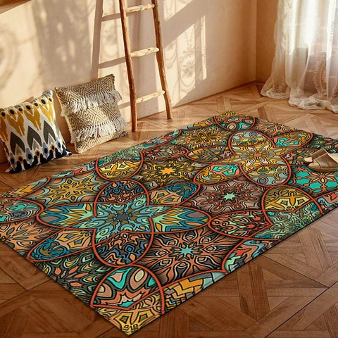 Bohemian Mandala Bedrukt Polyester Tapijt Vintage Etnisch Karpet Voor Woonkamer Slaapkamer Antislip Home Decor Vloerkleed