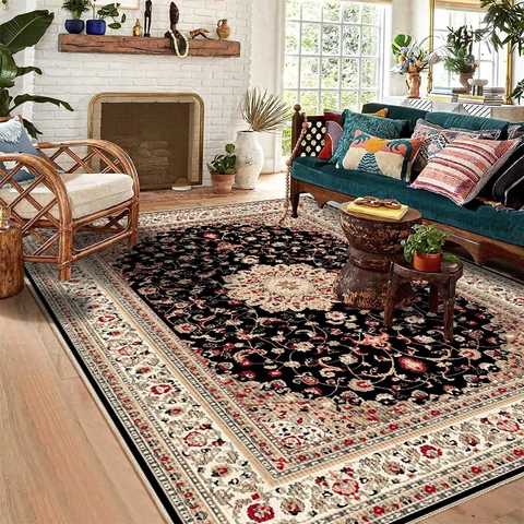 Vintage Persischer Teppich Polyester Bedruckt Medaillon Floral Teppich Für Wohnzimmer Schlafzimmer Home Decor Rutschfeste Matte