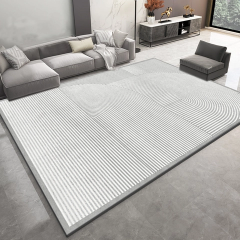 Alfombra de Área Moderna Minimalista con Rayas Geométricas Poliéster Estampado Antideslizante Alfombra Grande para Sala de Estar Dormitorio