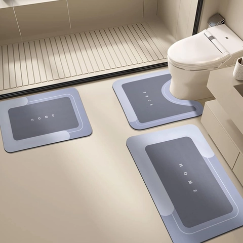 Alfombrilla de Vellón Tecnológico para Baño Moderno Minimalista Antideslizante Absorbente de Agua de Secado Rápido Con Letras Home y Accesorios de Inodoro