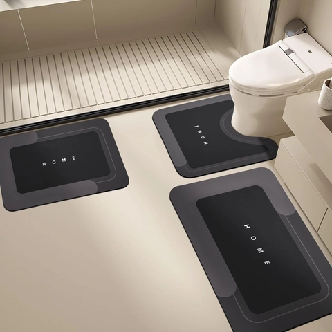 Alfombrilla de Vellón Tecnológico para Baño Moderno Minimalista Antideslizante Absorbente de Agua de Secado Rápido Con Letras Home y Accesorios de Inodoro