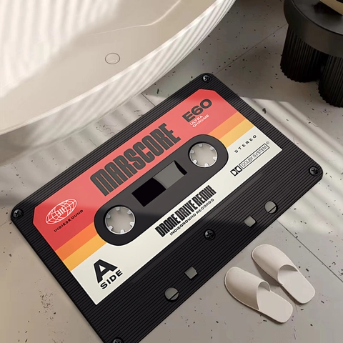 Retro Cassette Tape Style Anti-Slip Bathroom Floor Mat Absorbent Technical Velvet Door Mat For Bedroom Living Room Home Decor
