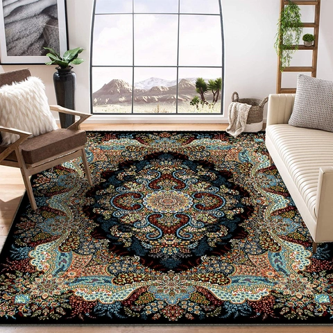 Persian Style Living Room Carpet Retro Ethnic Print Polyester Area Rug Bohemian Mandala Large Floor Mat For Bedroom Study Home Decor