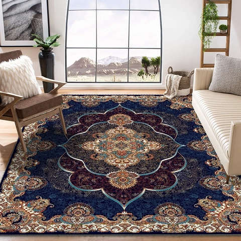 Persian Style Living Room Carpet Retro Ethnic Print Polyester Area Rug Bohemian Mandala Large Floor Mat For Bedroom Study Home Decor
