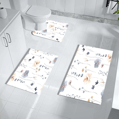 Set Tappeti Bagno in Farina Fossile Assorbente Asciugatura Rapida Antiscivolo Tappeto WC a U Motivo Floreale Geometrico Marmo