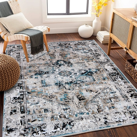 Vintage Bohemian Area Rug Distressed Persian Floral Geometric Print Non-Slip Washable Large Carpet For Living Room Bedroom Home Decor
