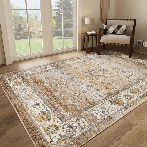 Bohemian Persian Style Area Rug Distressed Medallion Pattern Polyester Thickened Large Floor Mat For Living Room Bedroom Home Decor