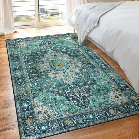Bohemian Persian Style Area Rug Vintage Medallion Washable Non-Slip Distressed Area Carpet For Living Room Bedroom Office