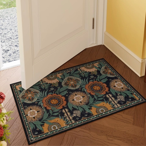 Vintage Floral Polyester Bath Mat Absorbent Non-slip Entrance Door Mat Bohemian Sunflower Daisy Home Decor Floor Rug For Bathroom