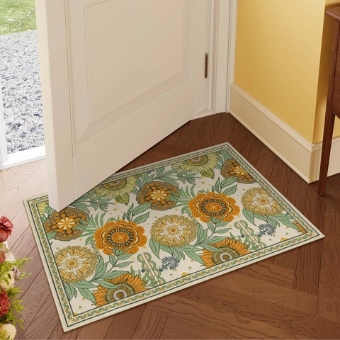 Vintage Floral Polyester Bath Mat Absorbent Non-slip Entrance Door Mat Bohemian Sunflower Daisy Home Decor Floor Rug For Bathroom