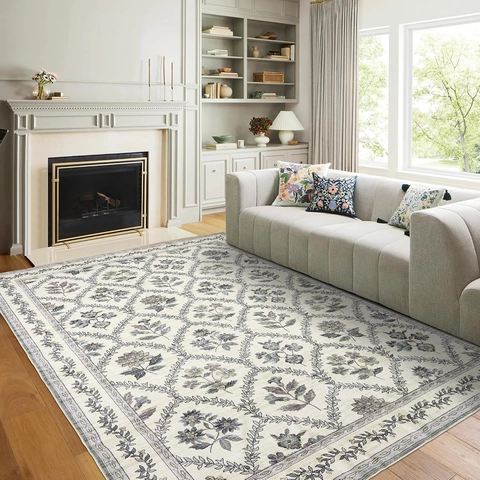 Modern Minimalist Floral Area Rug For Living Room Bedroom Large Polyester Printed Botanical Pattern Non-Slip Decorative Home Floor Carpet