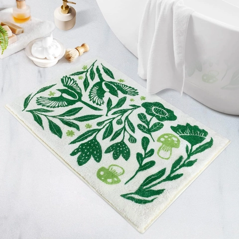 Nordic Floral Pattern Bath Mat Non-Slip Water Absorbent Faux Cashmere Polyester Floor Mat For Bathroom Bedroom Home Decor