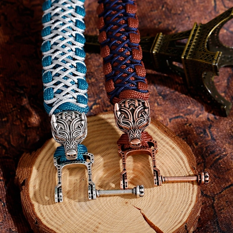 Men Vintage Braided Paracord Bracelet With Alloy Wolf Head Nordic Viking Style Hand Woven Adjustable Wristband Jewelry