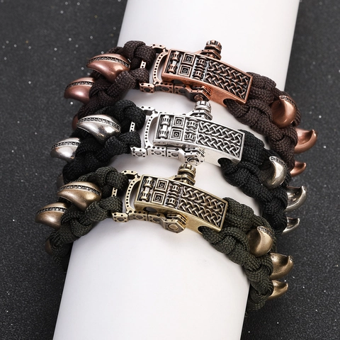 Herren Handgefertigt Geflochtenes Paracord Armband Retro Kupfer Drachenkralle Anhänger Strass Punk Armreif Outdoor Taktischer Schmuck