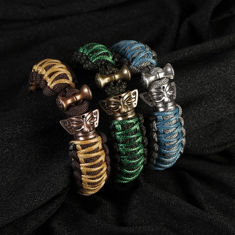 Men Retro Sanxingdui Bronze Mask Woven Paracord Bracelet Chinese Style Cultural Souvenir Handmade Rope Wristband For Travel