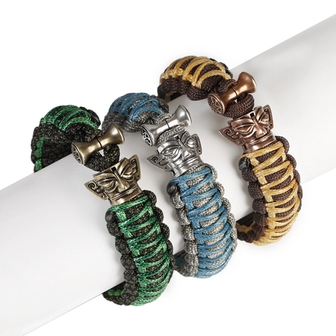 Men Retro Sanxingdui Bronze Mask Woven Paracord Bracelet Chinese Style Cultural Souvenir Handmade Rope Wristband For Travel